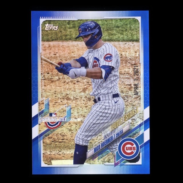 Nico Hoerner 2021 Topps Opening Day April 1, 2021 Blue Foil Cubs