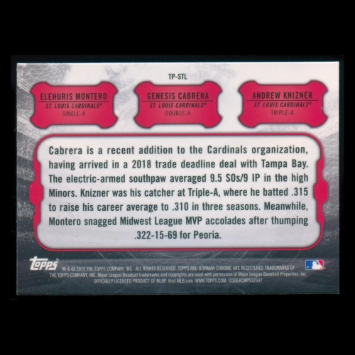 Elehuris Montero | Genesis Cabrera | Andrew Knizner RC 2019 Bowman Chrome Talent Pipeline Cardinals