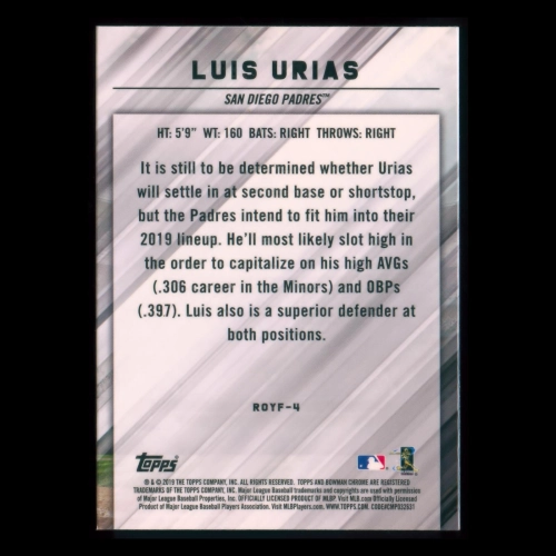 Luis Urias RC 2019 Bowman Chrome Rookie of the Year Favorite Padres