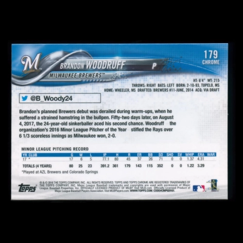 Brandon Woodruff RC 2018 Topps Chrome Rookie Brewers