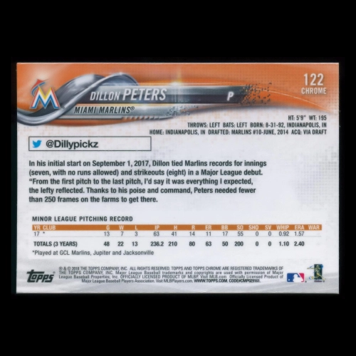 Dillon Peters RC 2018 Topps Chrome Rookie Marlins