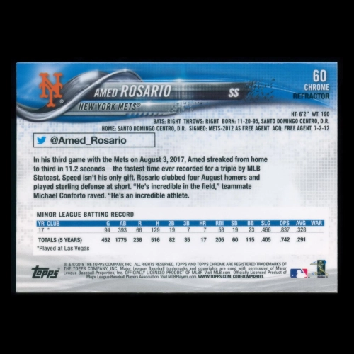 Amed Rosario RC 2018 Topps Chrome Rookie Mets