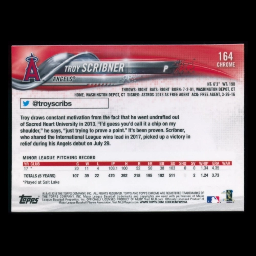 Troy Scribner RC 2018 Topps Chrome Rookie Angels
