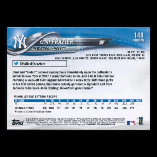 Clint Frazier RC 2018 Topps Chrome Rookie Yankees