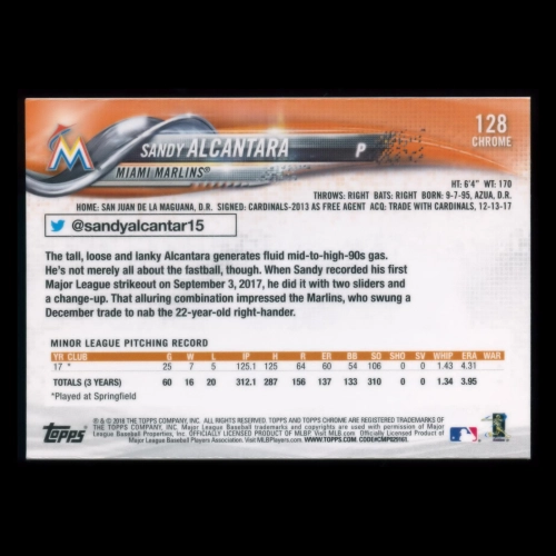 Sandy Alcantara RC 2018 Topps Chrome Rookie Marlins
