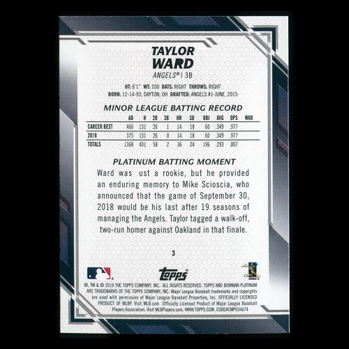 Taylor Ward RC 2019 Bowman Platinum Rookie Angels