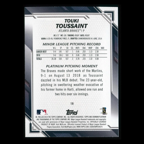 Touki Toussaint RC 2019 Bowman Platinum Rookie Braves