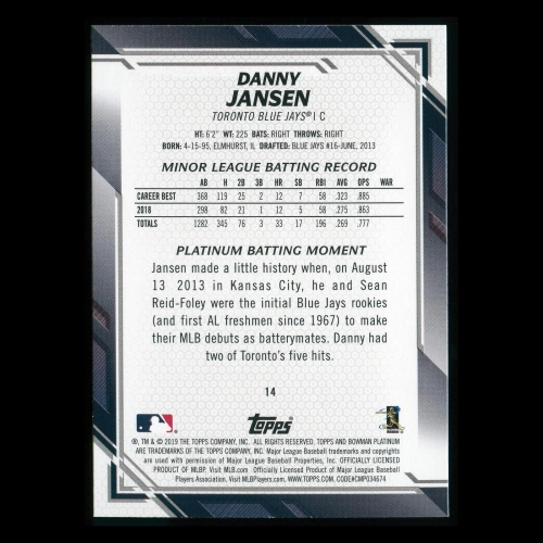 Danny Jansen RC 2019 Bowman Platinum Rookie Blue Jays