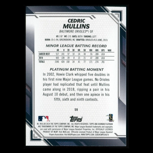 Cedric Mullins RC 2019 Bowman Platinum Rookie Orioles