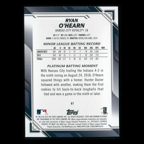 Ryan O'Hearn RC 2019 Bowman Platinum Rookie Royals