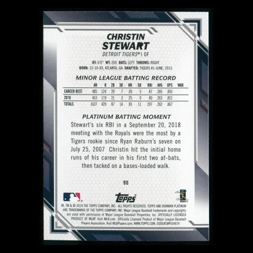 Christin Stewart RC 2019 Bowman Platinum Rookie Tigers