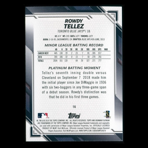 Rowdy Tellez RC 2019 Bowman Platinum Rookie Blue Jays