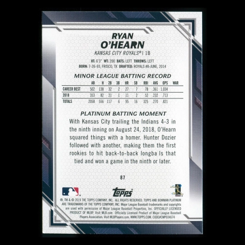 Ryan O'Hearn RC 2019 Bowman Platinum Rookie Royals