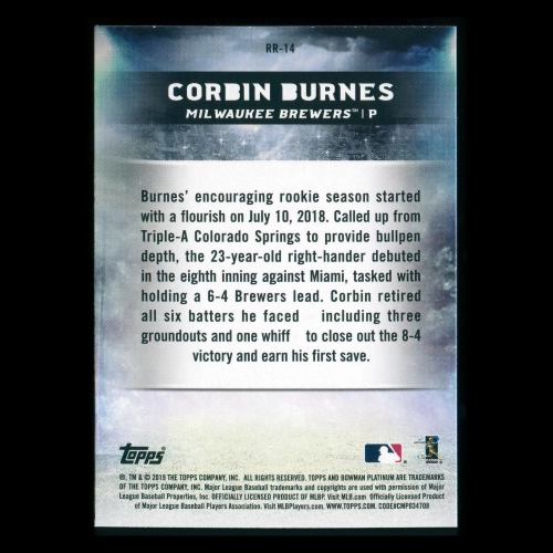 Corbin Burnes RC 2019 Bowman Platinum Renowned Rookie Brewers