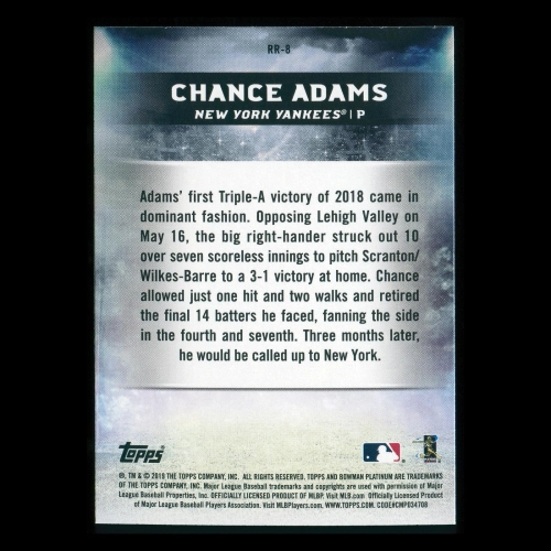 Chance Adams RC 2019 Bowman Platinum Renowned Rookie Yankees