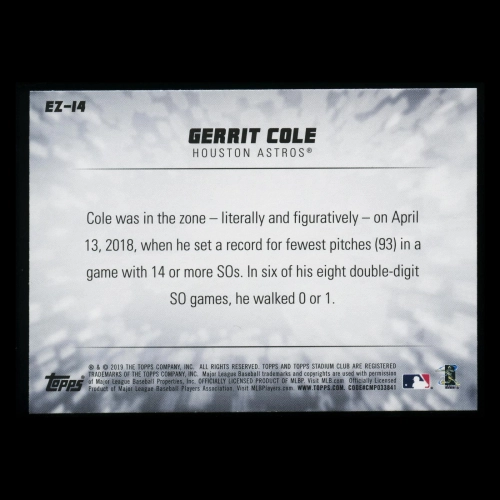 Gerrit Cole 2019 Stadium Club Emperors of the Zone Astros