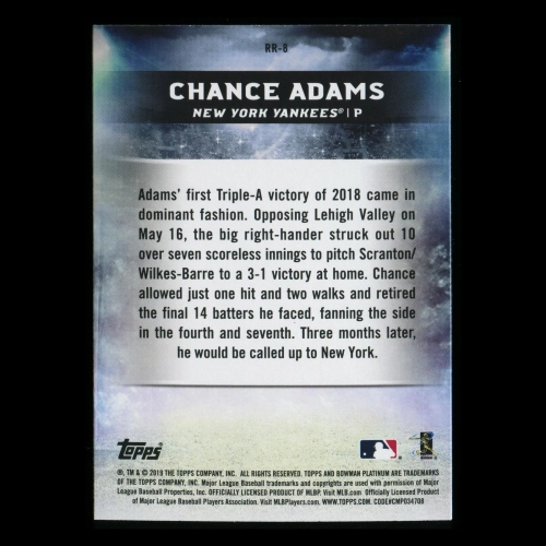Chance Adams RC 2019 Bowman Platinum Renowned Rookie Yankees