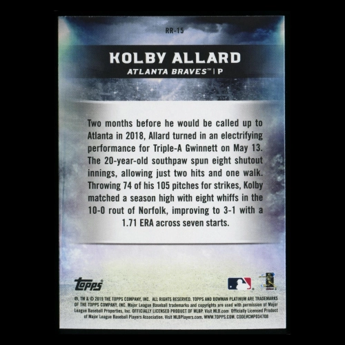 Kolby Allard RC 2019 Bowman Platinum Renowned Rookie Braves