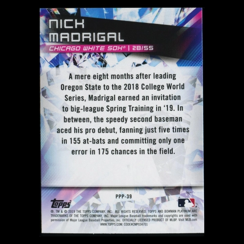 Nick Madrigal 2019 Bowman Platinum Prismatic Prodigies White Sox