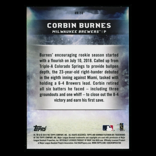 Corbin Burnes RC 2019 Bowman Platinum Renowned Rookie Brewers