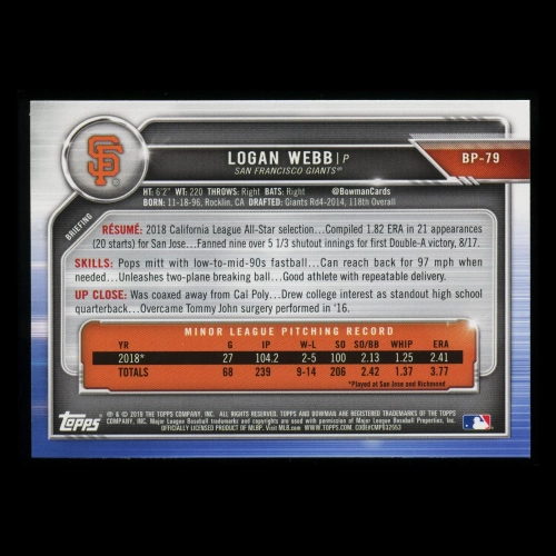 Logan Webb 2019 Bowman 1st Bowman Giants