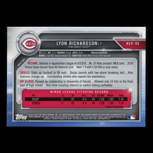 Lyon Richardson 2019 Bowman Chrome 1st  Bowman Reds