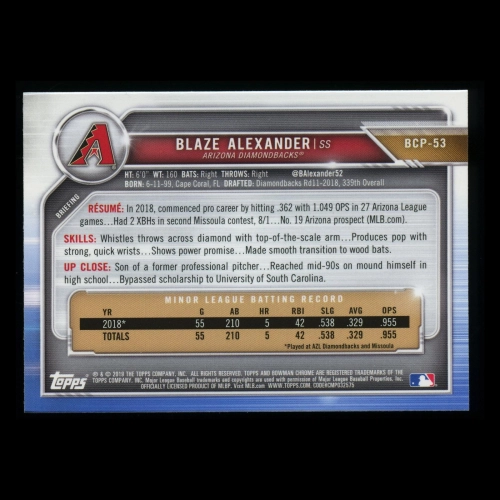 Blaze Alexader 2019 Bowman 1st Bowman Diamondbacks