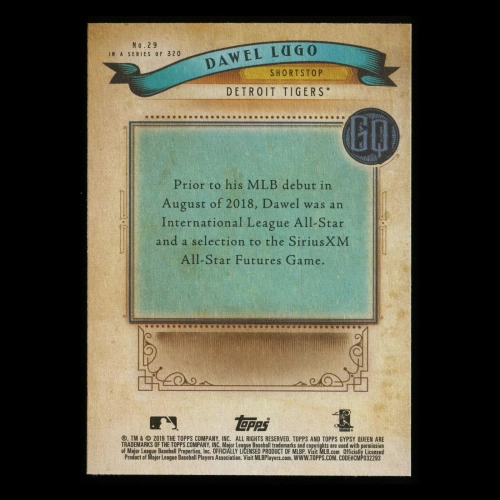 Dawel Lugo RC 2019 Gypsy Queen Rookie Tigers