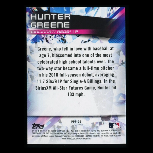 Hunter Greene 2019 Bowman Platinum Prismatic Prodigies Reds
