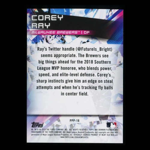 Corey Ray 2019 Bowman Platinum Prismatic Prodigies Brewers 095/250