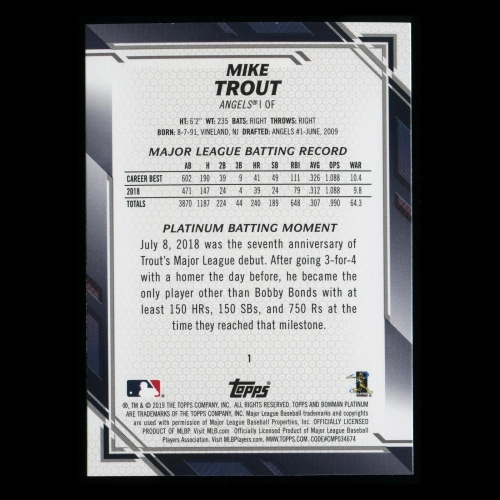 Mike Trout 2019 Bowman Platinum Angels