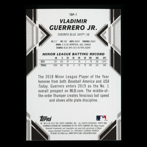 Vladimir Guerrero Jr.  RC 2019 Bowman Platinum Rookie Blue Jays
