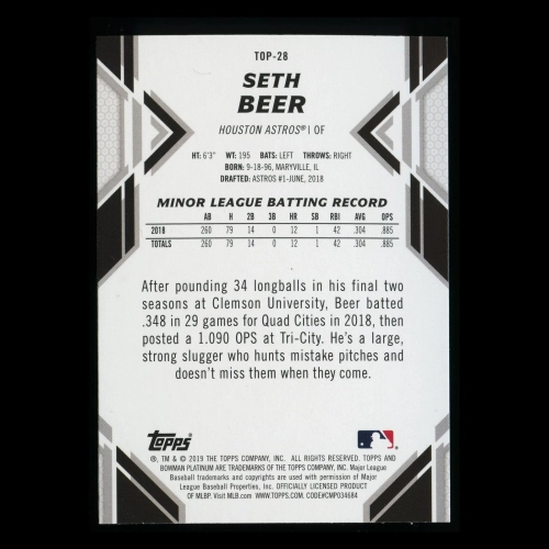 Seth Beer RC 2019 Bowman Platinum Rookie Astros