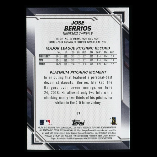 Joe Berrios 2019 Bowman Platinum Twins