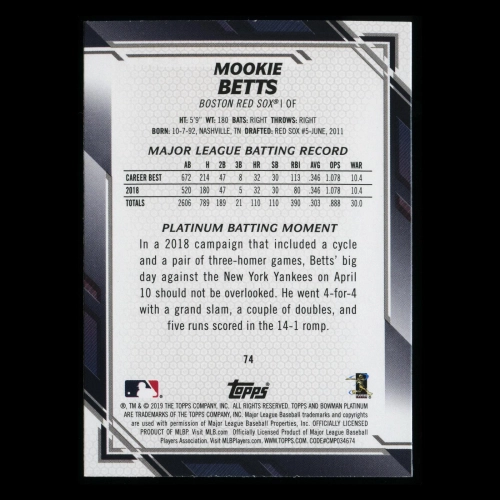 Mookie Betts 2019 Bowman Platinum Red Sox