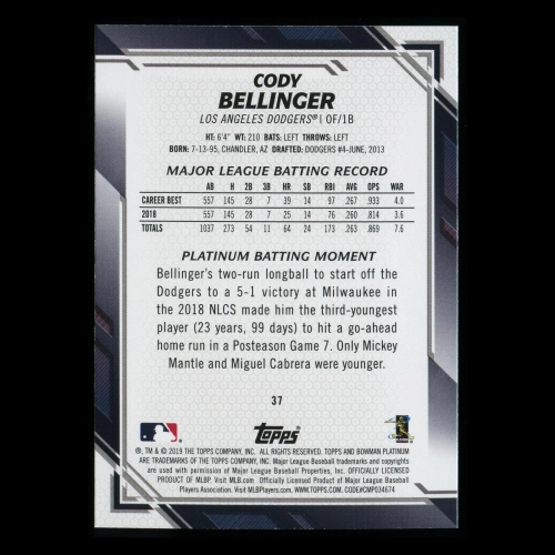 Cody Bellinger 2019 Bowman Platinum Dodgers