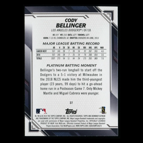 Cody Bellinger 2019 Bowman Platinum Dodgers