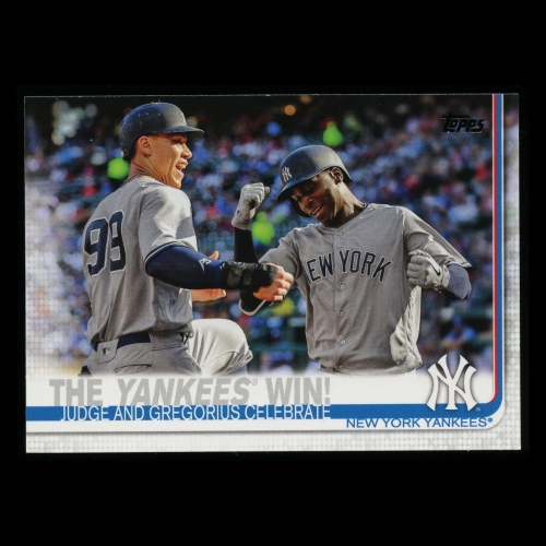 The Yankees Win 2019 Topps Judge and Gregorius Celebrate