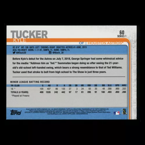 Kyle Tucker RC 2019 Topps Rookie Astros