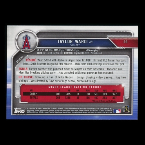 Taylor Ward RC 2019 Bowman Rookie Angels