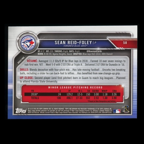 Sean Reid-Foley RC 2019 Bowman Rookie Blue Jays
