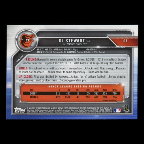 DJ Stewart RC 2019 Bowman Rookie Orioles
