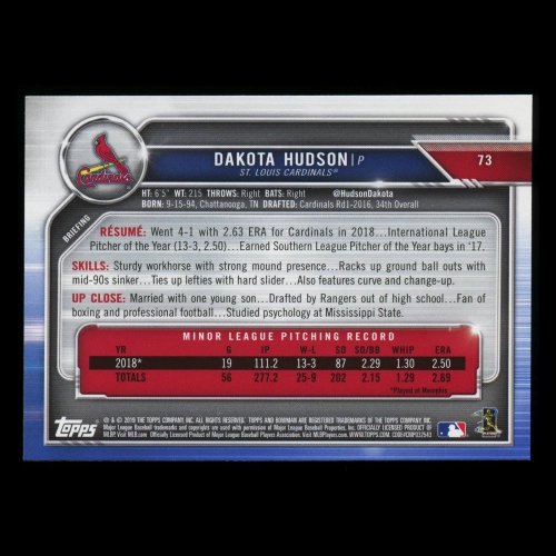 Dakota Hudson RC 2019 Bowman Rookie Cardinals