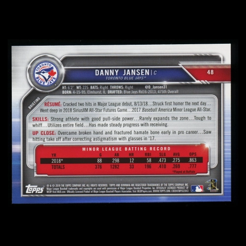 Danny Jansen RC 2019 Bowman Rookie Blue Jays