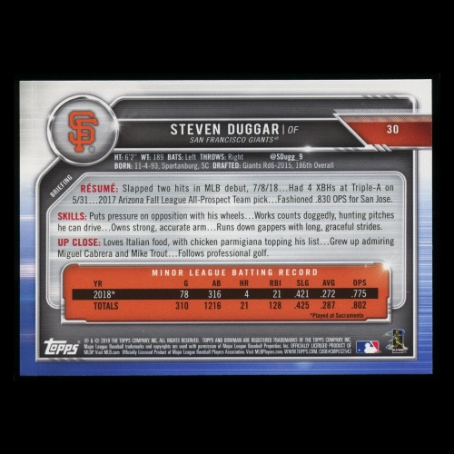 Steven Duggar RC 2019 Bowman Rookie Giants