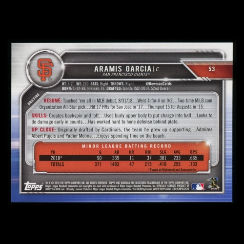 Aramis Garcia RC 2019 Bowman Rookie Giants