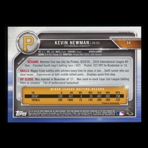 Kevin Newman RC 2019 Bowman Rookie Pirates