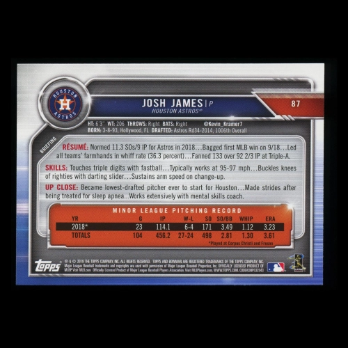 Josh James RC 2019 Bowman Rookie Astros
