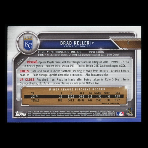 Brad Keller RC 2019 Bowman Rookie Royals