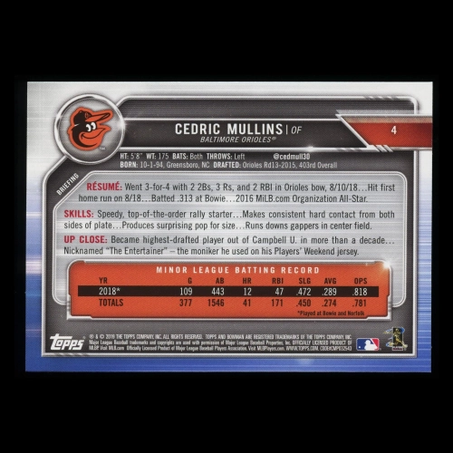 Cedric Mullins RC 2019 Bowman Rookie Orioles